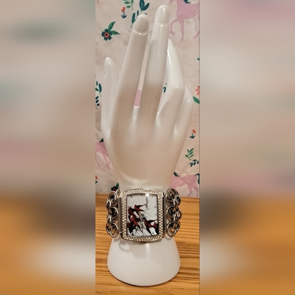 Ed Hardy Accessories - EUC Vintage Y2K Ed Hardy Silver Lynx Sparrow Casual Moto Goth Watch Jewelry